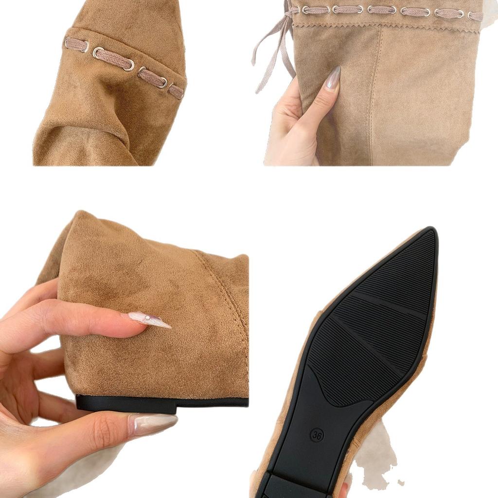 Wasteland Spice Girls Inner Height Increase Western Cowboy Boots Women's Autumn and Winter Pile Boots Lace-up Skinny But Knee Boots Women