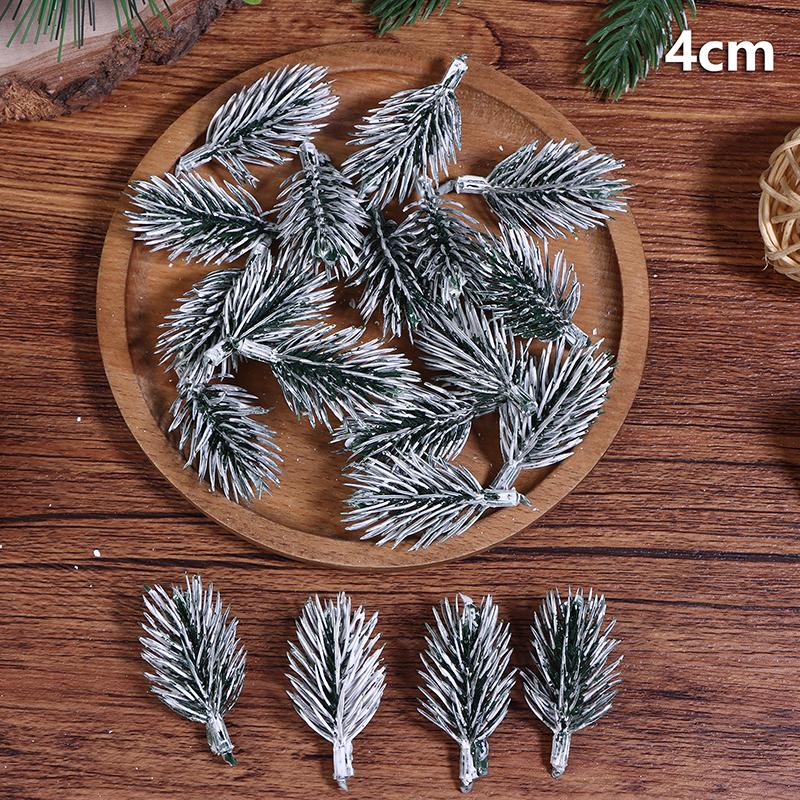 20Pcs Christmas Tree Decoration Artificial PE White Flocking Pine Branches Festive DIY Home Party Ornaments Aesthetic Room Decor
