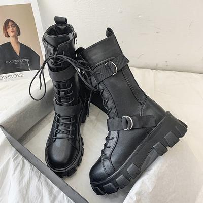 Women's Boots Fashion Motorcycle Boot Luxury High-tops Leather Boot Non Slip Platform Boots for Women Knight Boots Botas Mujer