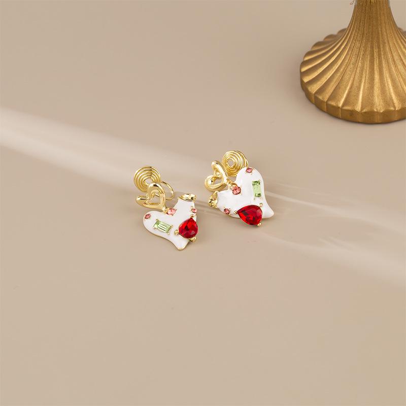 Colorful Zirconia Heart Stud & Coil Clip Earrings - No Piercings Needed