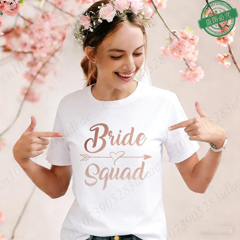 Team Bride Squad Matching T-Shirts, Arrow Heart Graphic Tees, Short Sleeve O Neck Tops for Bachelorette Party & Bridal Shower