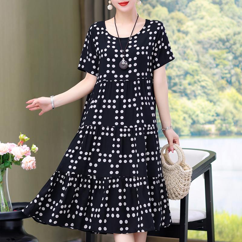 Elegant Women's Summer Sundresses Loose Korean Style Clothes Women  New Vintage Print Midi Dress