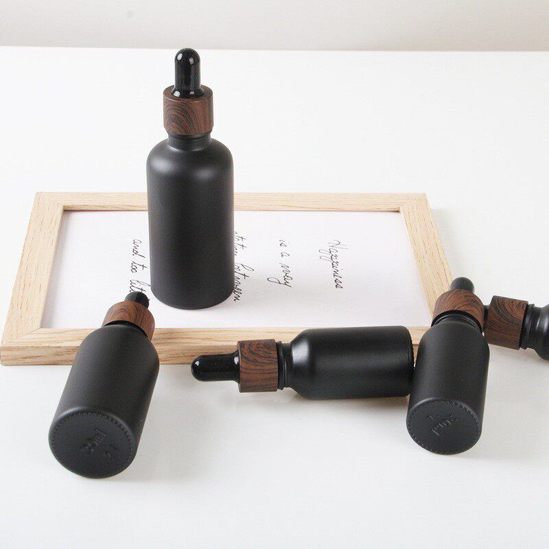Black Essential Oil Bottle Drop Applicator Bottle Dark Wood Grain Circle Storage Bottle Essence Bottle Sample Bottle Travel Subpackaging Empty Bottles