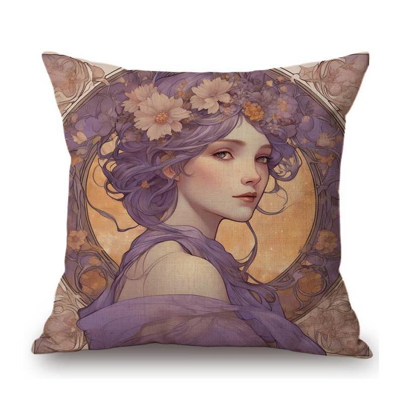 Mucha Style Floral Princess Girl Pink Purple Blue Pretty Flower Daughter Room Decoration Sofa Pillow Case Spring Cushion Cover