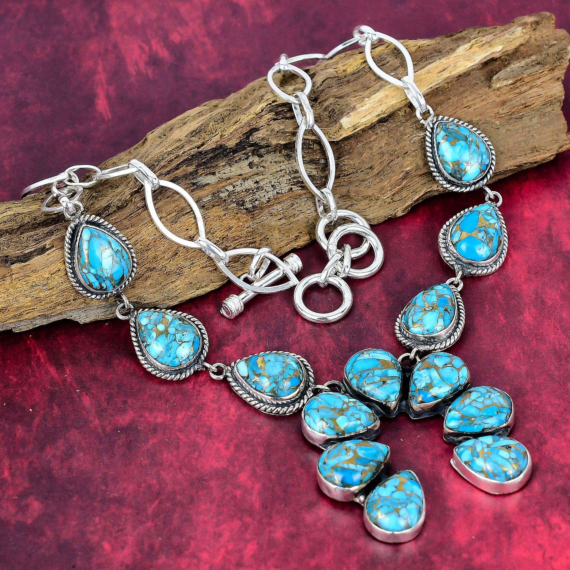 

Ожерелье из цельного серебра 925 пробы цвета меди и бирюзы с регулируемой цепочкой, ожерелье ручной работы с драгоценными камнями на День памяти синий