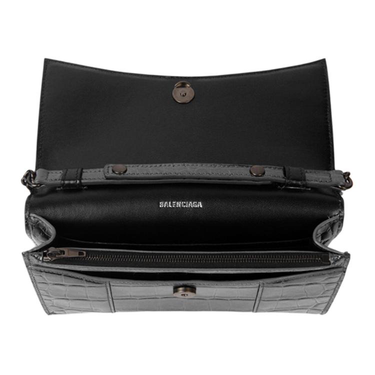 Balenciaga Hourglass Black Buckle Chain Crocodile Embossed Calfskin Mini Shoulder Crossbody Bag Women Bags 656050-1LR67-1000