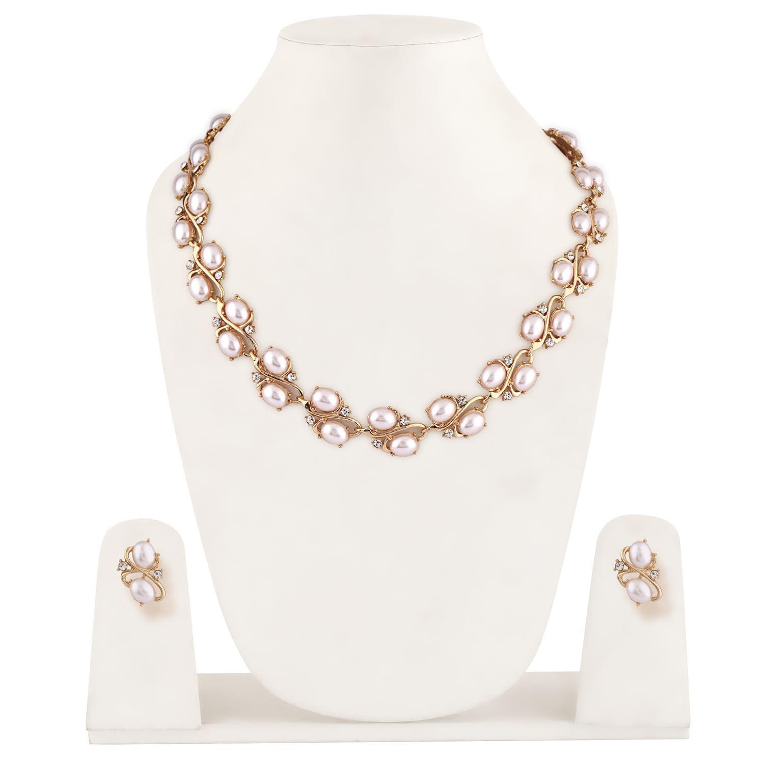 Latest Stylish Design Fancy Pearl Bracelet Earrings Necklace Jewellery Set for Women Valentine Gift for Girlfriend