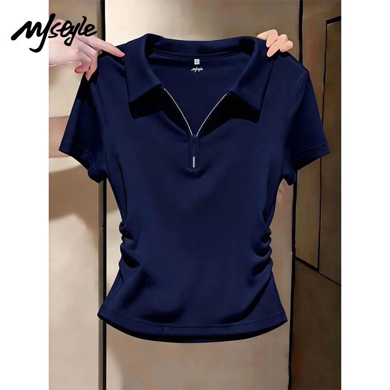MJ STYLE Damen Raffiniertes Slim Fit T-Shirt mit Polokragen und kurzen Ärmeln