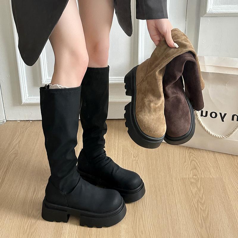 Chunky Women Knee High Boots Fashion Back Zippers Knight Long Boots Platform Heels Autumn Winter Ladies Shoes