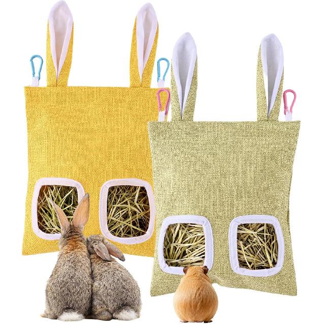 2 Pack Rabbit Guinea Pig Hay Feeder, Cute Bunny Hay Bag, Hanging Hay Holder for Guinea Pig Cage, Hay Feeder for Rabbits Chinchillas Hamsters Small