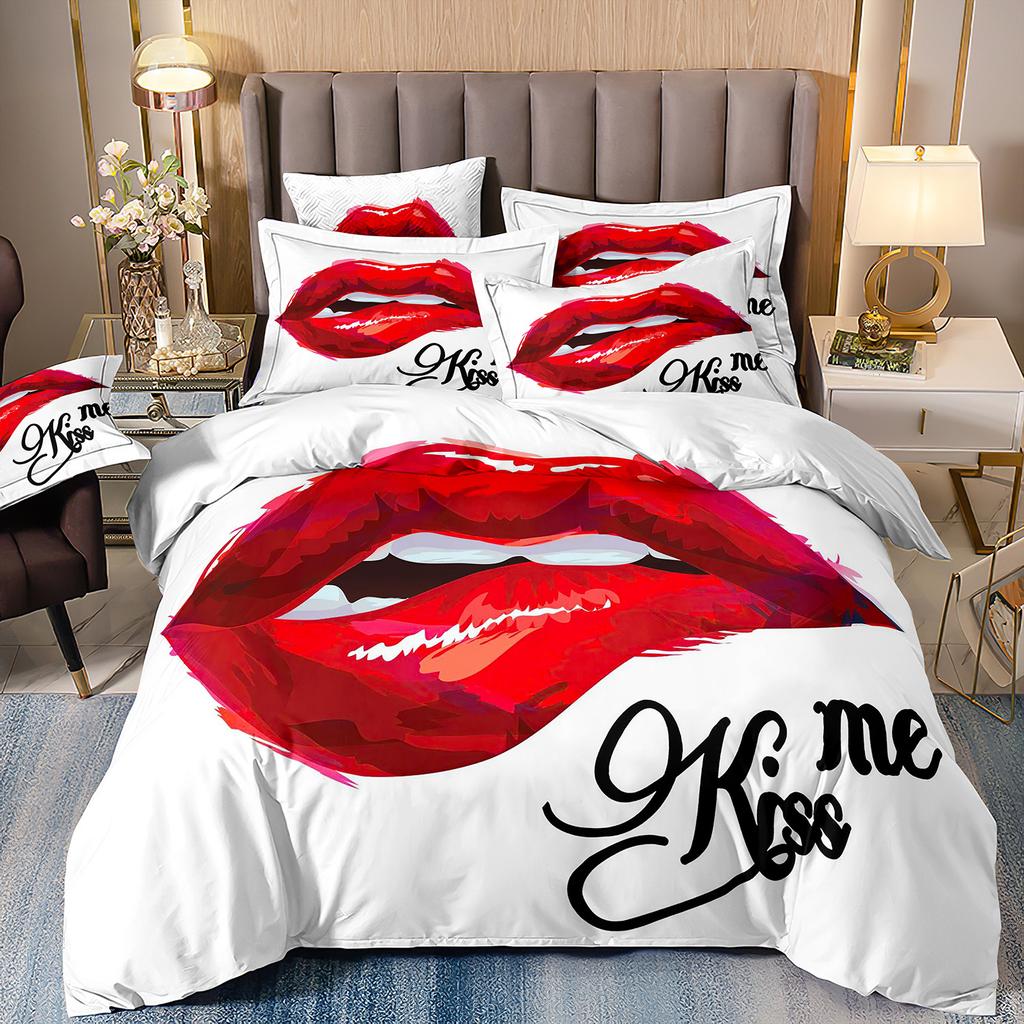 Home Textiles Eyes Eyelashes Mouth 3D Printing Four-Piece Quilt Cover Three-Piece Duvet Cover