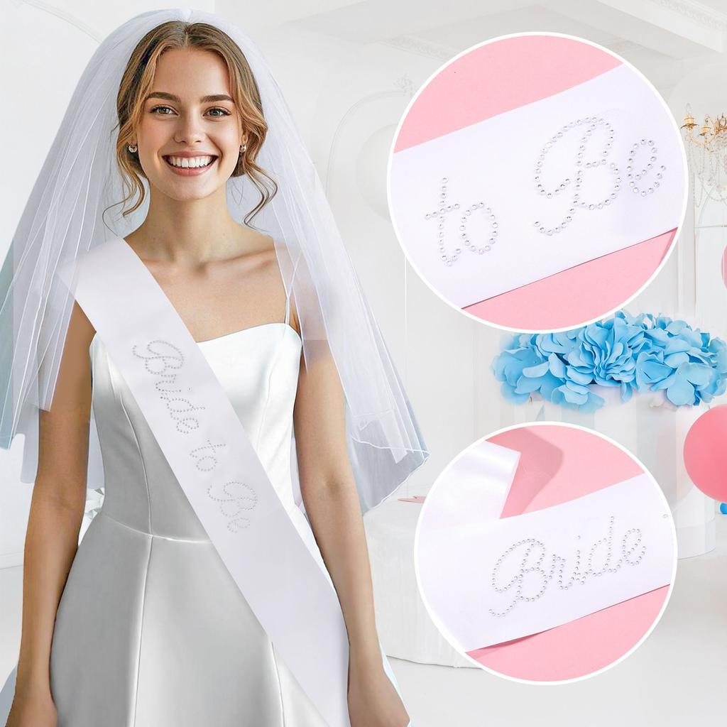 European And American Bachelorette Party Veil Bride To Be Strap Set Headgear Wedding Bride With Diamond Ribbon Decoration