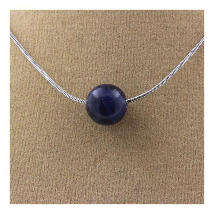 Pierres et Minéraux. Collier 1 perle Sodalite 8 mm Chaine en acier inoxydable.