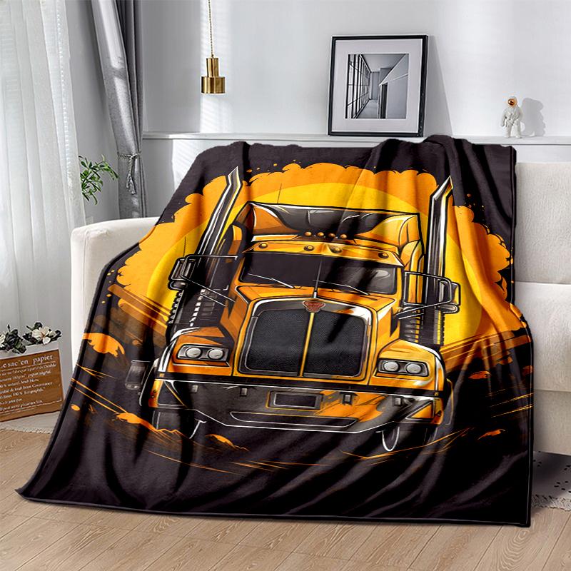 Truck Driver Flannel Blanket Soft Warm All-Season Throw, Design for Camping, Car Travel, Hiking Sofa, Bed, Office Perfect Gift for Parties