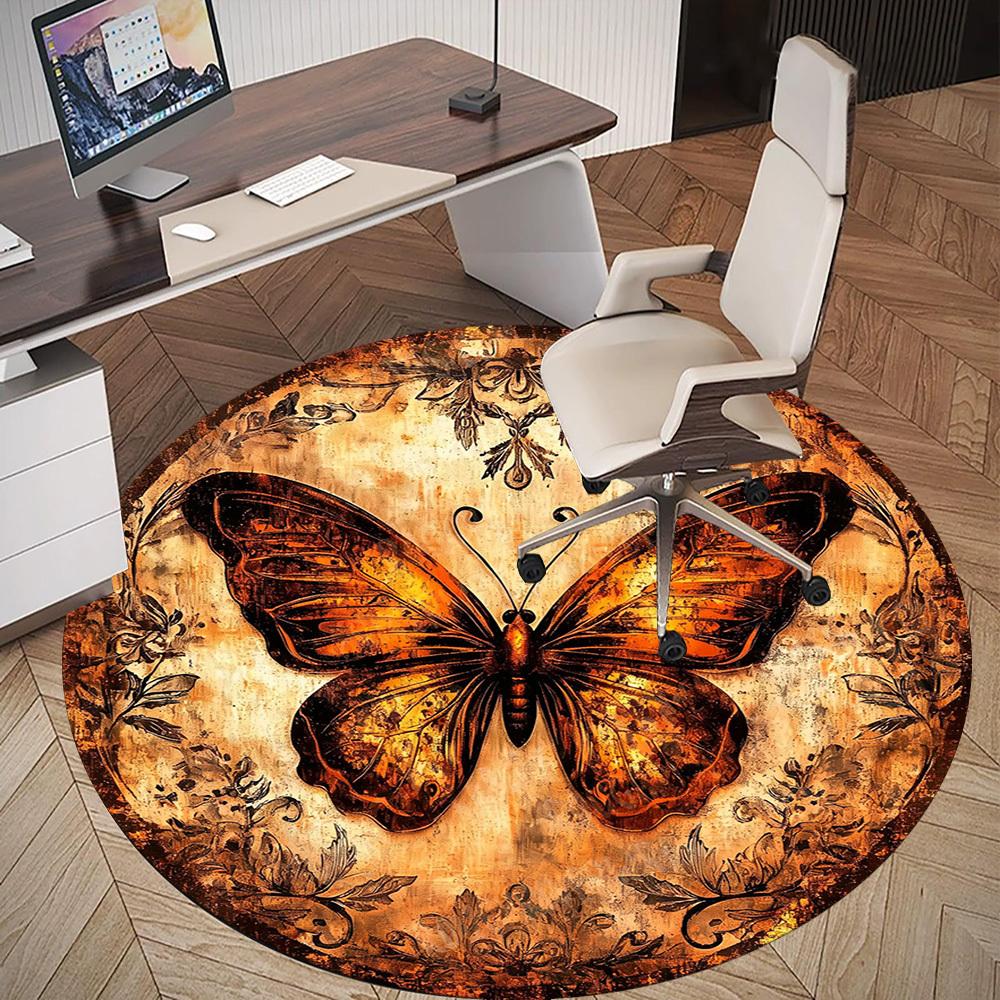 1PC Butterfly Artwork Office Round Area Rug, Under Office Chairs Bedroom Living Room Home Decor, Carpet for Office -1110052