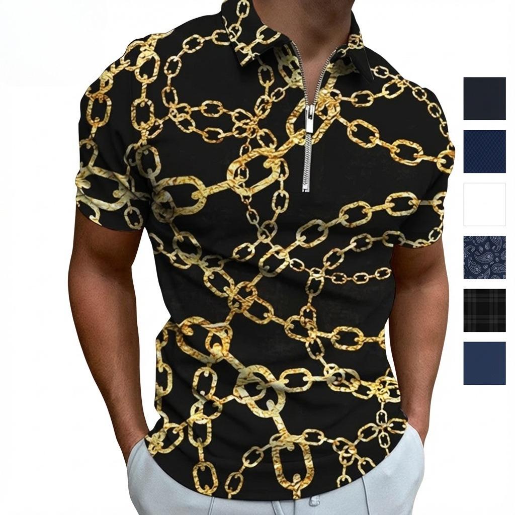 Fashionable Polo Shirt with Zip and Colour-Blocking: Men's Casual, Versatile, Short-Sleeved, Relaxed-Fit Polo Shirt