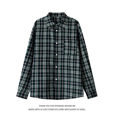 Men's Vintage Style Green Plaid Pocketed Long Sleeve Shirt