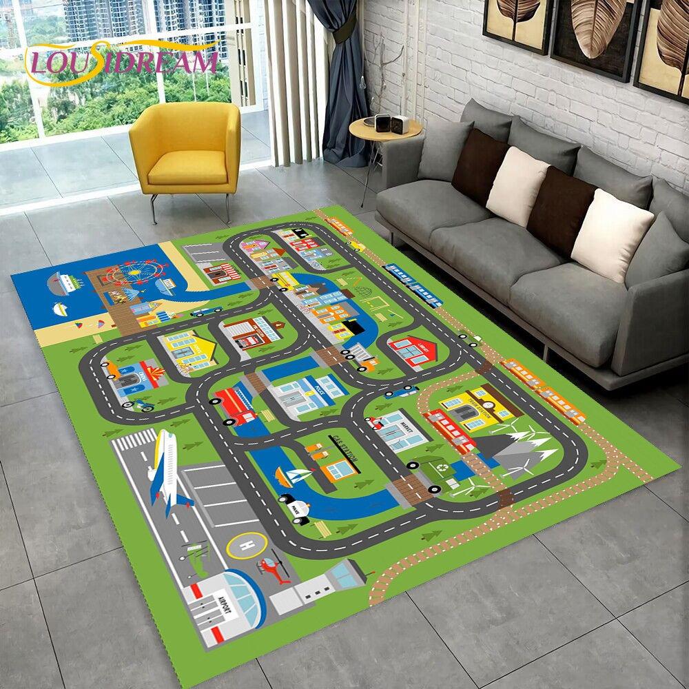 Highway City Child Playmat Large Carpet Rug for Home Living Room Bedroom Sofa Doormat Decor Kid Play Area Rug Non-slip Floor Mat