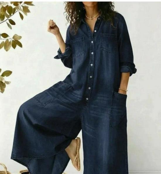 

2026 Spring Women s Fashion European & American Single-Breasted Shirt Dress Jumpsuit M темно-синього кольору