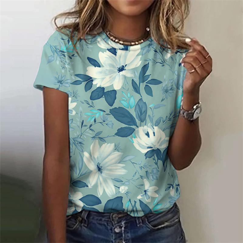 Футболка с 3D-принтом и красочными цветами для женщин — фото 6