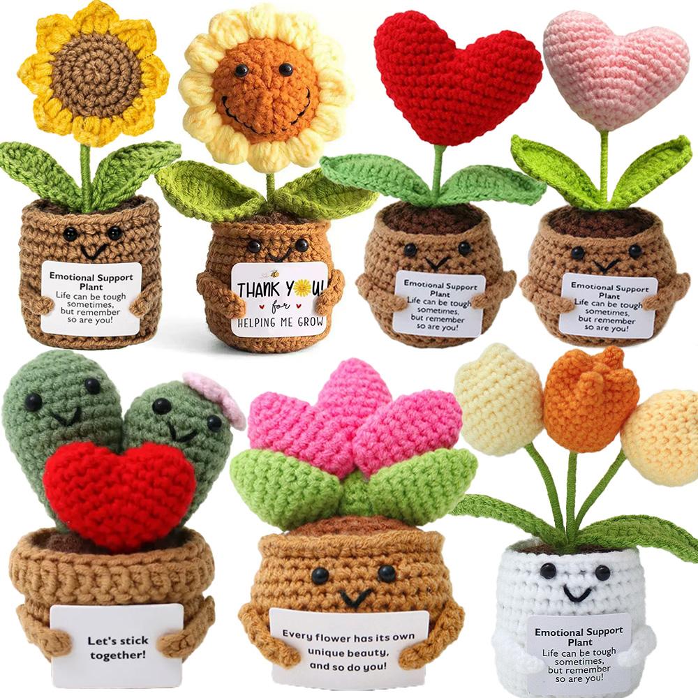 Positive Energy Duck Doll Hug Pocket Mini Handmade Plush Wool Knitting Dolls Funny Emotional Support Crochet Gift for Birthday