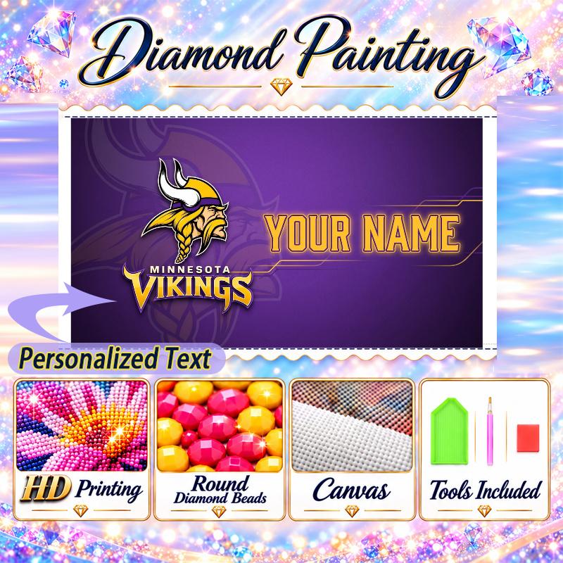 Minnesota Vikings 5D DIY Diamond Painting Custom Name Text, Full Drill Rhinestone Mosaic Art Home Gift