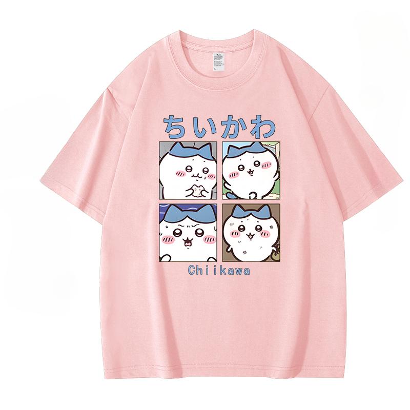 Chiikawa rolig söt fyrfaldig mönster T-shirt sommar vardaglig trend 100% bomulls T-shirt mode bekväm lös herr T-shirt