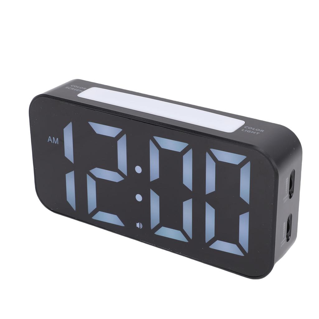 RGB Vibrating Alarm Clock for Heavy Sleepers Hearing Impaired 7.4 Inch LED Screen USB Charging Port Snooze Big Numbers