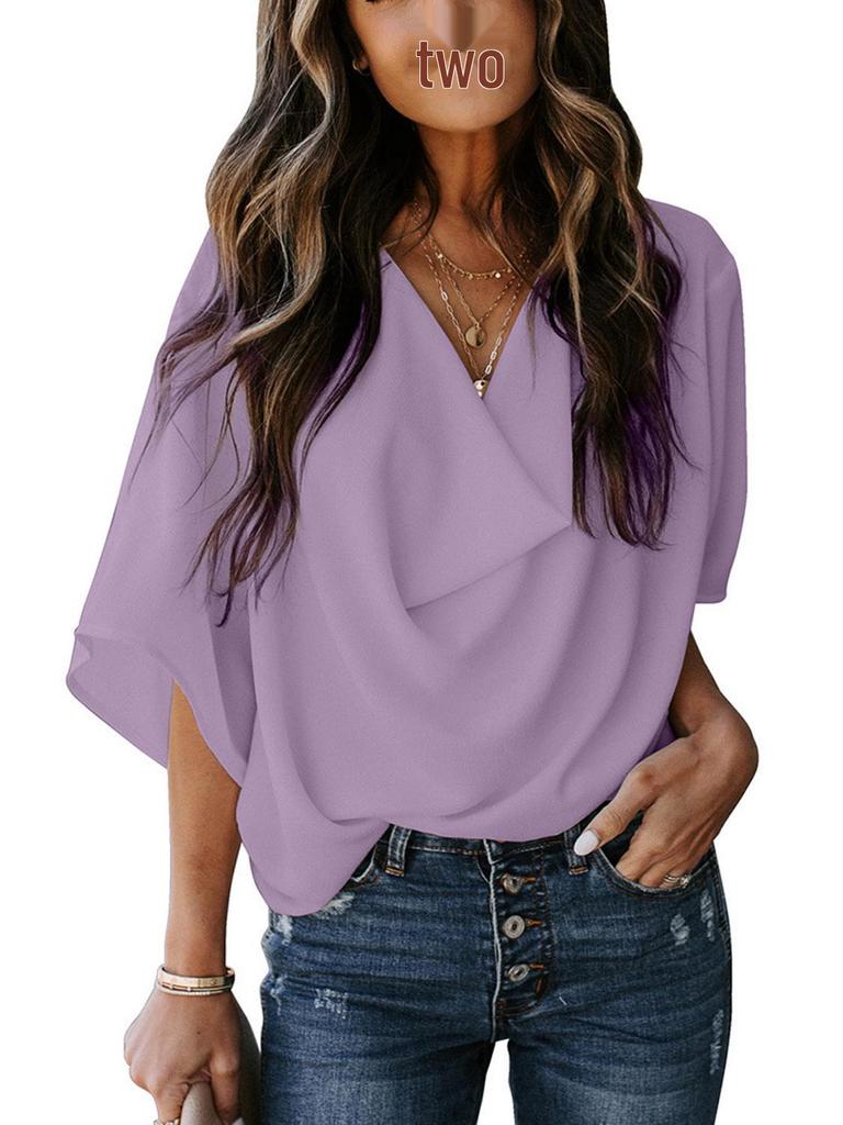 2026 Chiffon V-Neck Loose Casual Top - European & American Style Women's Shirt
