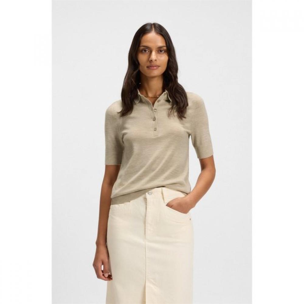 Hugo Women S Regular Fit Merino Wool Button Placket Collar Sweater  50545015276 XS