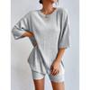 Fashion Casual Solid Color Spring Round Neck Loose Women's Shorts Set