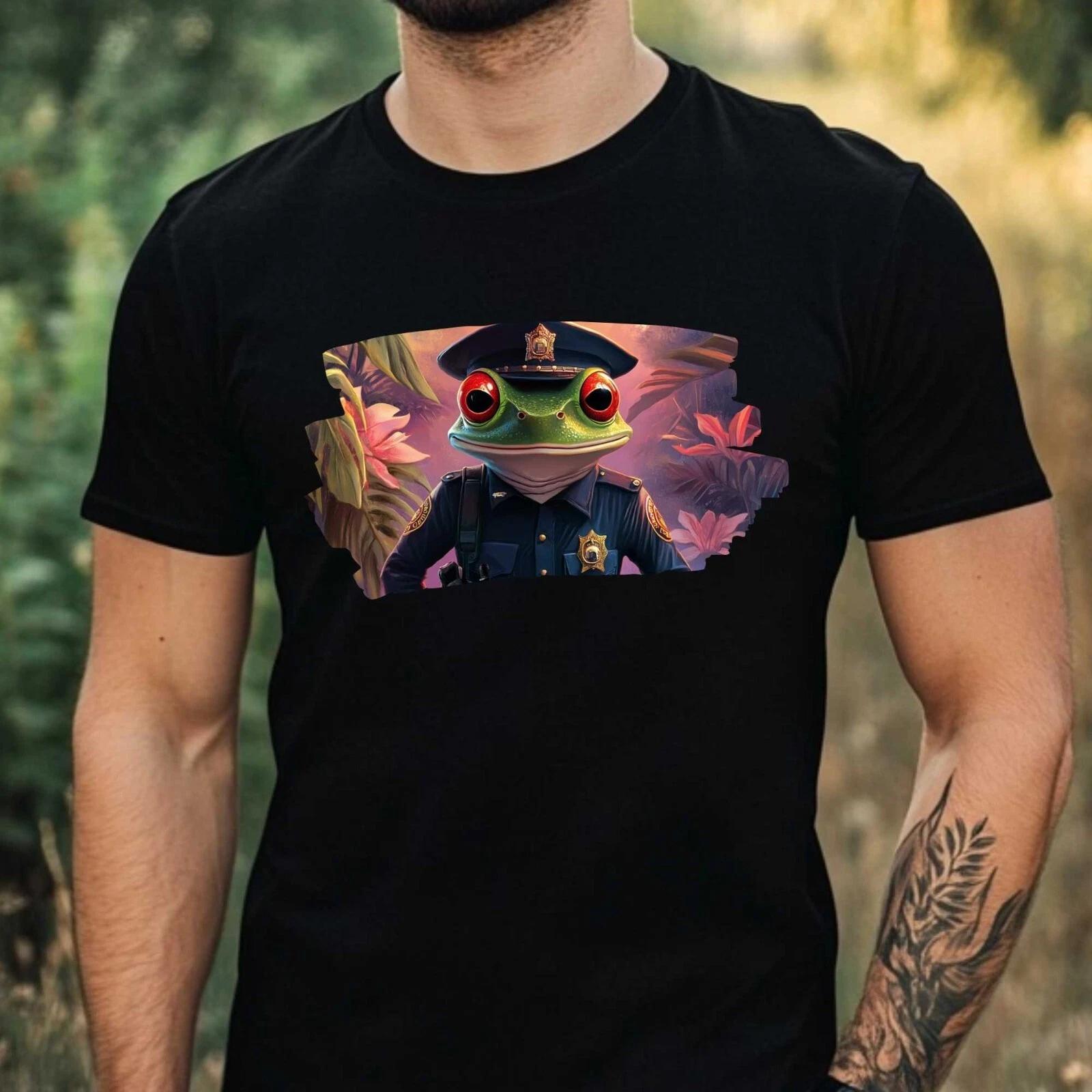 T-Shirt Herren Frosch als Polizist Motiv Baumwolle Größe XS bis 5XL XXXL