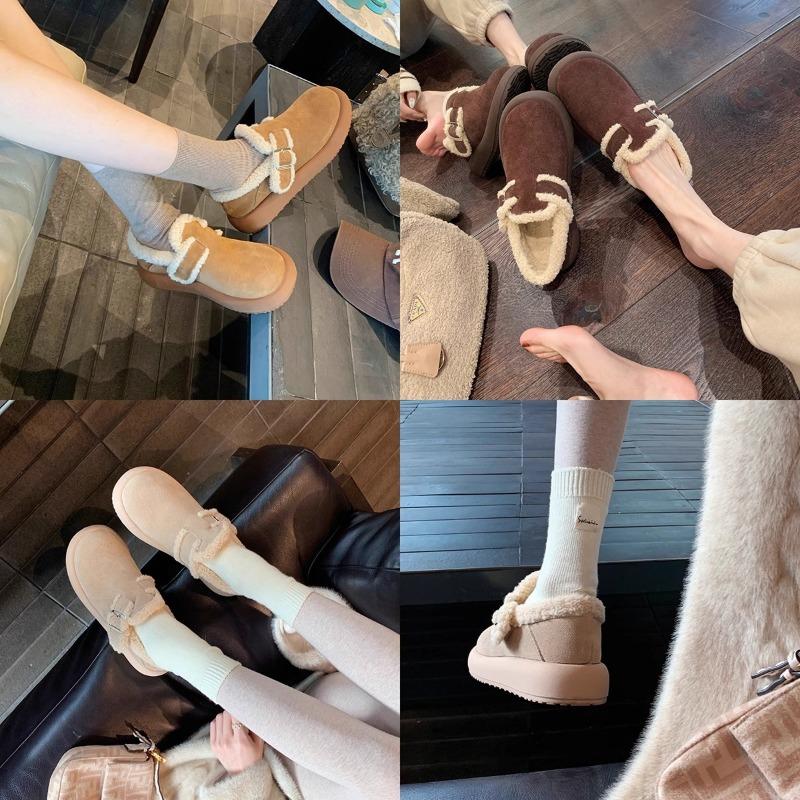 Warm and Velvet Thick-soled Cotton Shoes, Fluffy Buckles, Snow Boots, Women's New Autumn and Winter Models