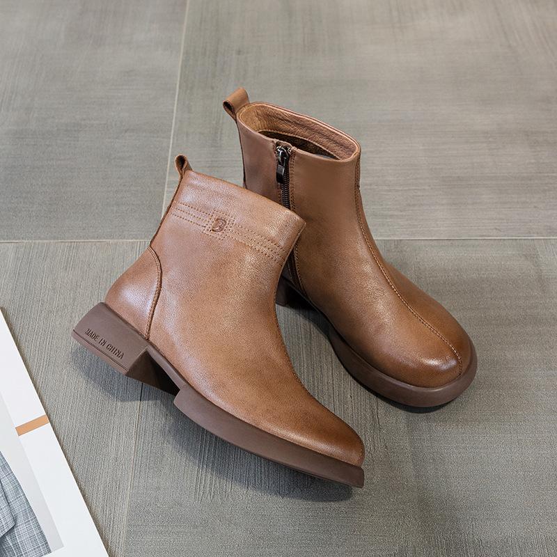 Die erste Schicht Rindsleder Kurzstiefel für Damen im Herbst und Winter 2025, die neuen Retro-Leder-Mode Chelsea kleine Lederstiefel für Damen