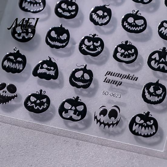 Nail Decor Sticker Halloween 3D Embossed Stickers, Skeleton Hand Pumpkin Spider Bat Art Decals, Gothic Manicure Decoration Decals for Holiday