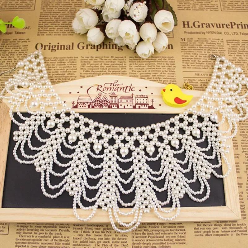 Pearl Beaded Lace Trim Collar Ribbons Wedding Jewelry for Clothes Dress Collars Fashion Accessories