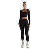 Women's Summer 2026 European & American Square Neck Two-Piece Set - Slim Fit, Long Sleeve, Solid Color Suit