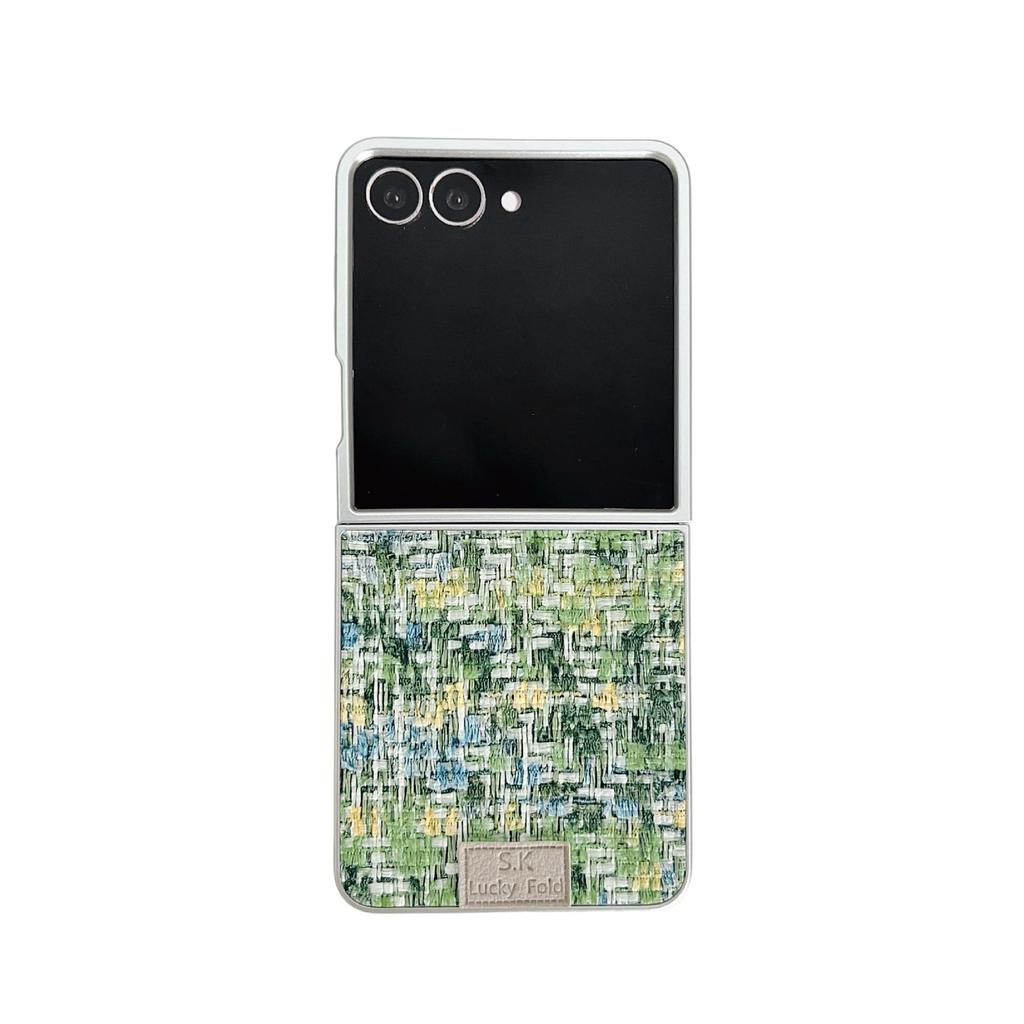 Samsung Z Flip7 Iridescent Protective Case: Woven Texture with National Style Auspicious Clouds Embroidery for Women, fits Flip6/5/4.