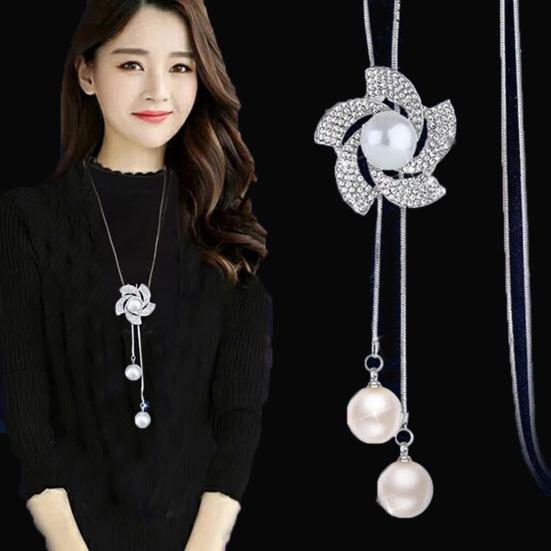 Clavicle Chain Electroplating Rhinestone Two Ways Wearing Heart-shaped High Gloss Decorate Neck Ornament Transform Luxury Four Leaf Clover Pendant