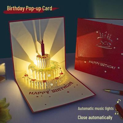3D Musikalische Geburtstagstorte Lasergeschnittene Karte mit Lichtern