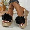 Fashion Flower Decor Wedge Sandals Women 2025 Summer Chunky Platform Beach Slippers Woman Plus Size Fashion Thick Bottom Sandalias Mujer