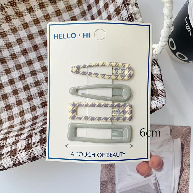 4Pcs/Set Retro Morandi Plaid Bb Hair Clips Daily Side Bangs Clip Baby Hairpin For Women And Girls Hair Accessory