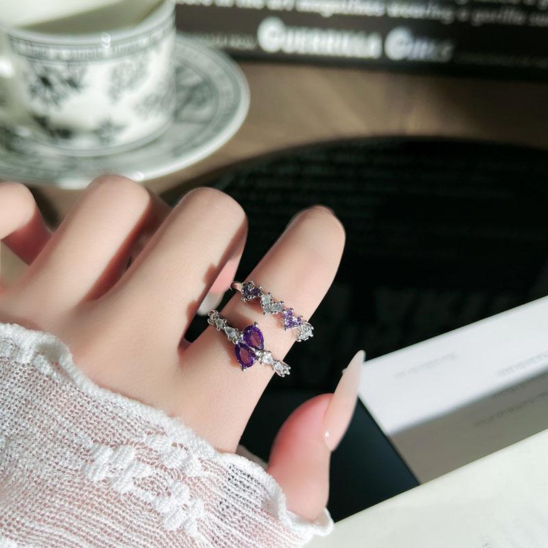 Elegant Purple Diamond Ring: Women's Cool, Simple, Light Luxury Index Finger Jewelry in Cold Style
