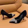 Fashion Autumn Fashion Women Shoes Velvet Thin Heel Pointed Toe Pumps Luxury Bling Sandals Wedding Party Glitter Diamonds High Heels