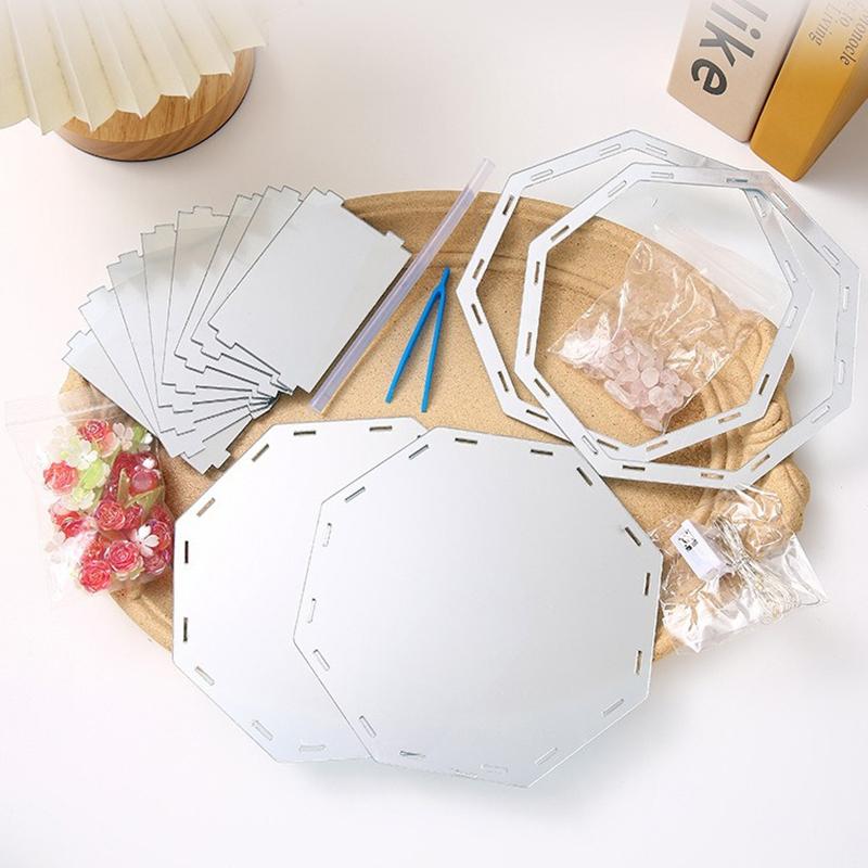 Handmade Rose Mirror Small Night Light Creative Night Gifts DIY Day Mother's Day Rose Light Valentine's Octagon