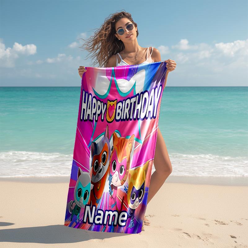 Personalized Customized Proof Beach Towel with SuperKitties Pattern - Soft, Absorbent,quick-drying,perfect Swimming,camping&bathing