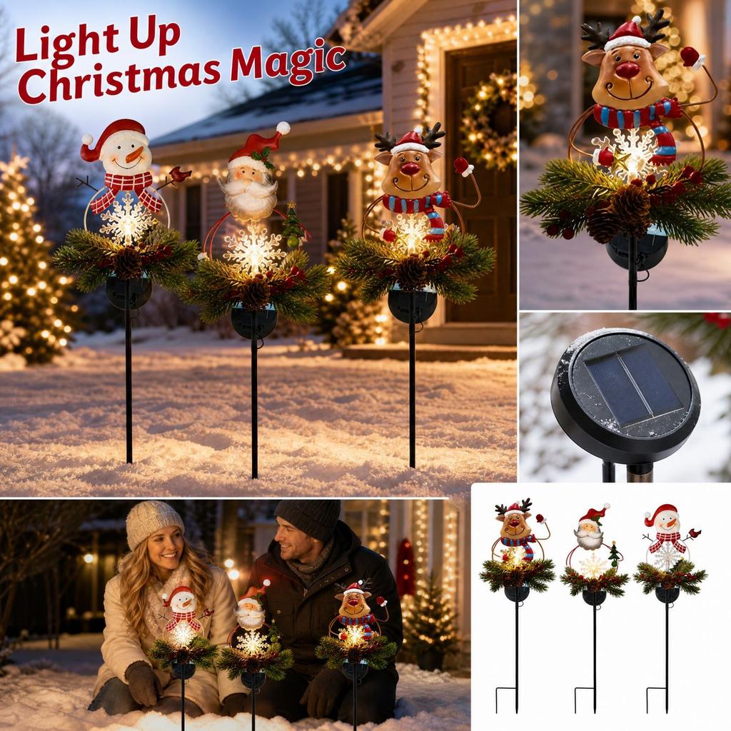 Powered Christmas Ground Stake Lights - 3 Pack Snowman Outdoor Yard Decorations for Garden Holiday Display