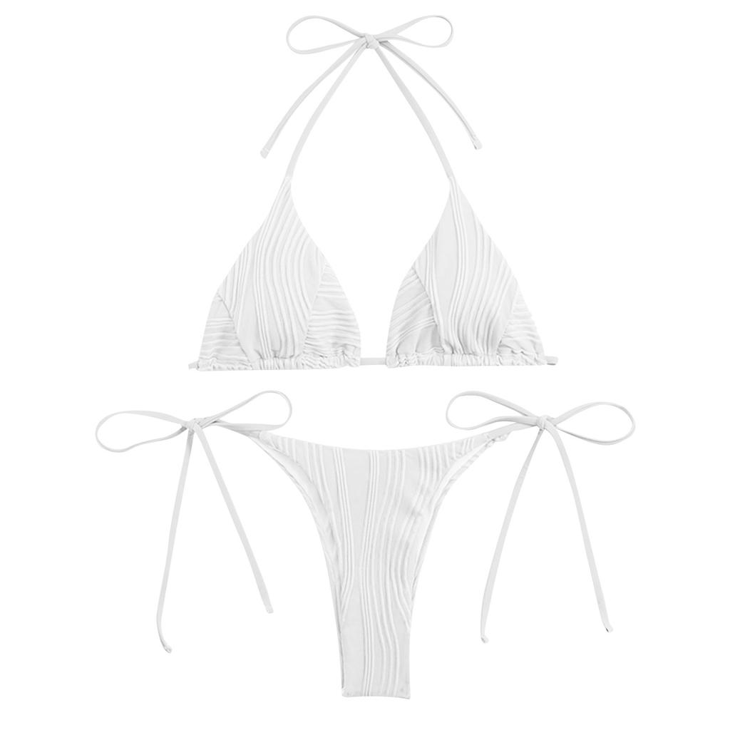 Women's Color Swimsuit Ladies Split Ties High Waist Swimsuit Two-Piece Set