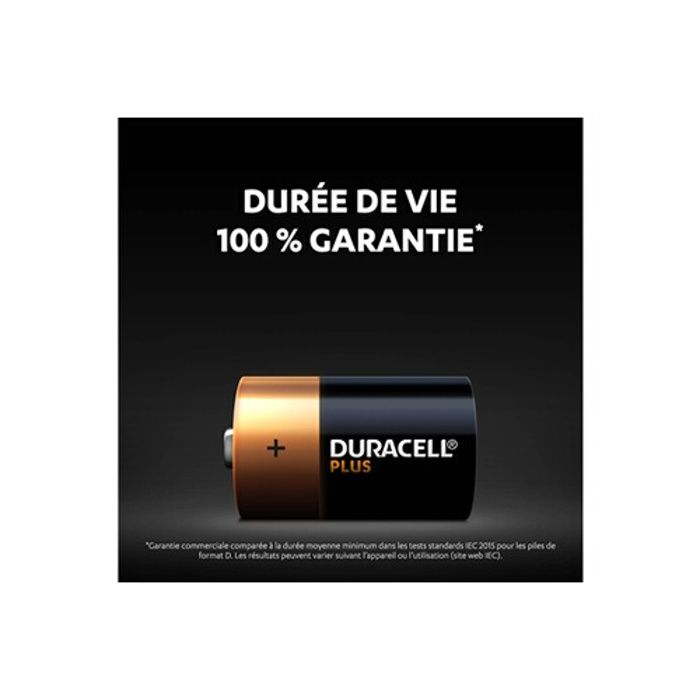 Piles duracell pack de 2 piles alcalines d duracell plus, 1.5v lr20