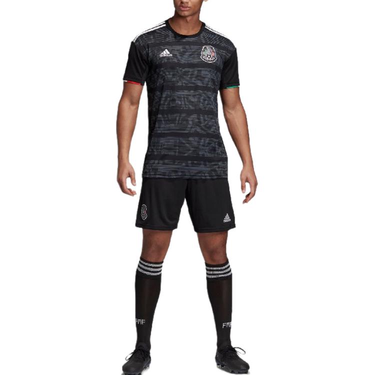 adidas Mexico Striped Crew Neck Soft Short Sleeve Soccer Shirt Men Tops Black DP0206